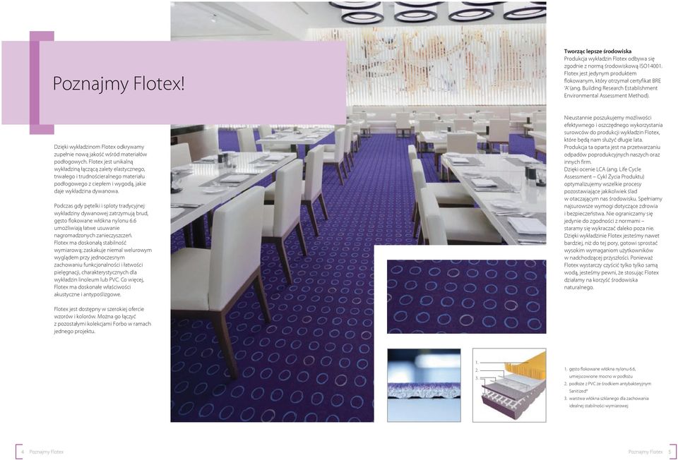 Flotex jest unikalną wykładziną łączącą zalety elastycznego, trwałego i trudnościeralnego materiału podłogowego z ciepłem i wygodą, jakie daje wykładzina dywanowa.