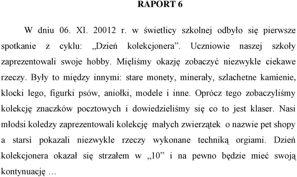 Były to między innymi: stare monety, minerały, szlachetne kamienie, klocki lego, figurki psów, aniołki, modele i inne.