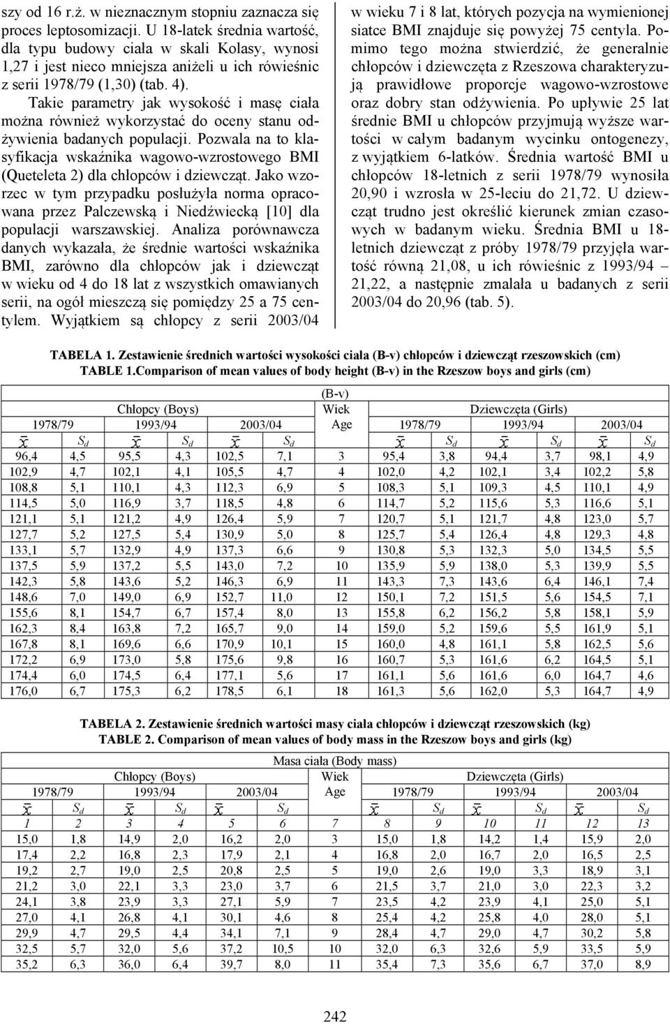 Takie parametry jak wysokość i masę ciała można również wykorzystać do oceny stanu odżywienia badanych populacji.