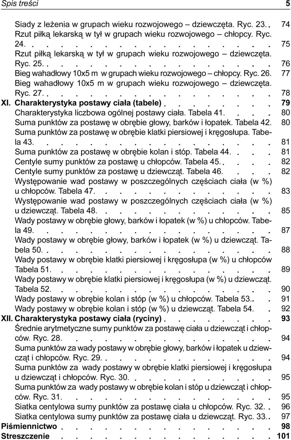 Charakterystyka liczbowa ogólnej postawy cia³a Tabela 41 Suma punktów za postawê w obrêbie g³owy, barków i ³opatek Tabela 42 Suma punktów za postawê w obrêbie klatki piersiowej i krêgos³upa Tabela