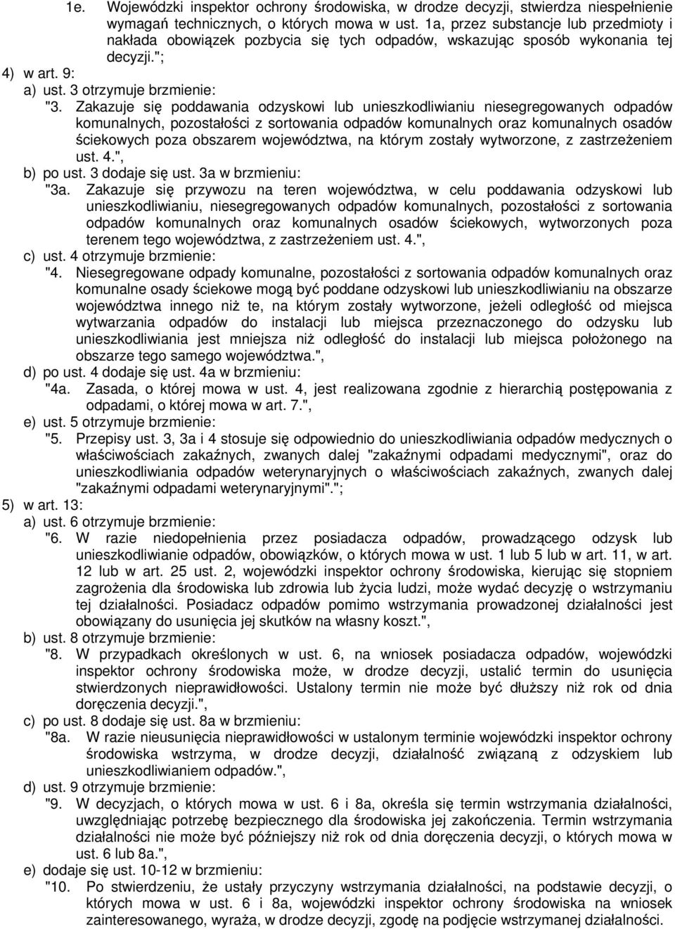 Zakazuje się poddawania odzyskowi lub unieszkodliwianiu niesegregowanych odpadów komunalnych, pozostałości z sortowania odpadów komunalnych oraz komunalnych osadów ściekowych poza obszarem