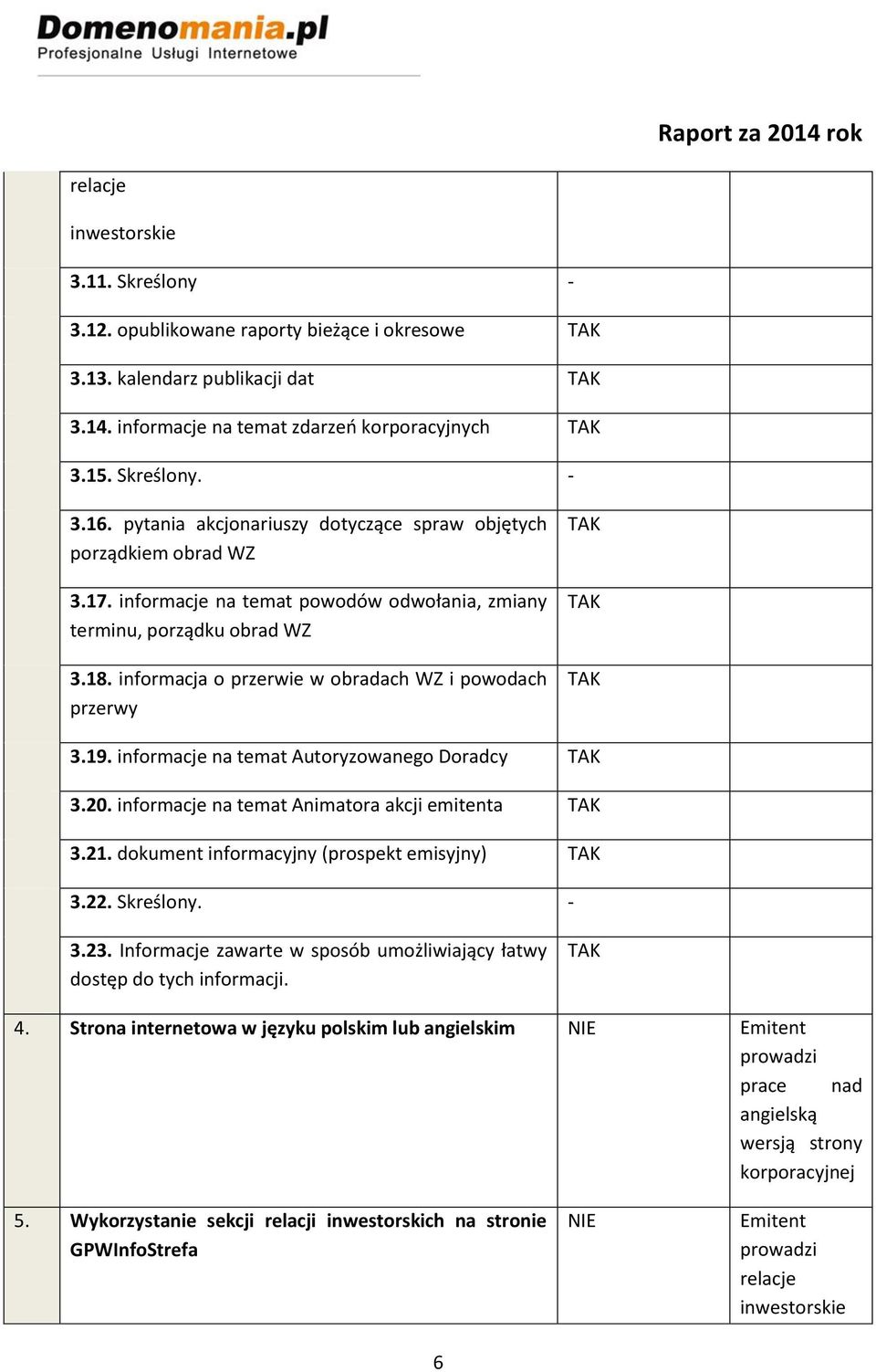 informacja o przerwie w obradach WZ i powodach przerwy 3.19. informacje na temat Autoryzowanego Doradcy 3.20. informacje na temat Animatora akcji emitenta 3.21.