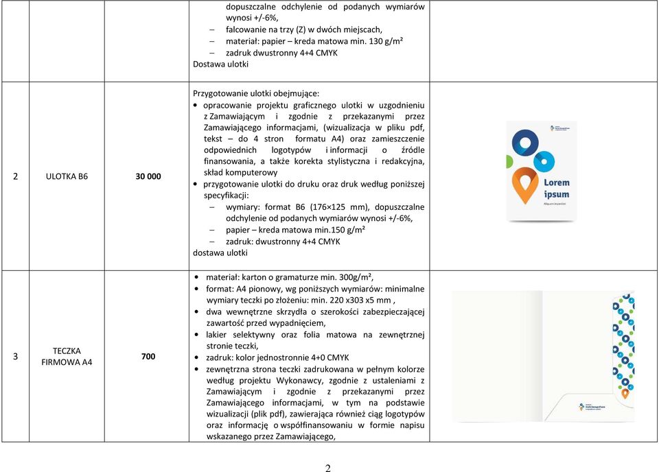 przez Zamawiającego informacjami, (wizualizacja w pliku pdf, tekst do 4 stron formatu A4) oraz zamieszczenie odpowiednich logotypów i informacji o źródle finansowania, a także korekta stylistyczna i