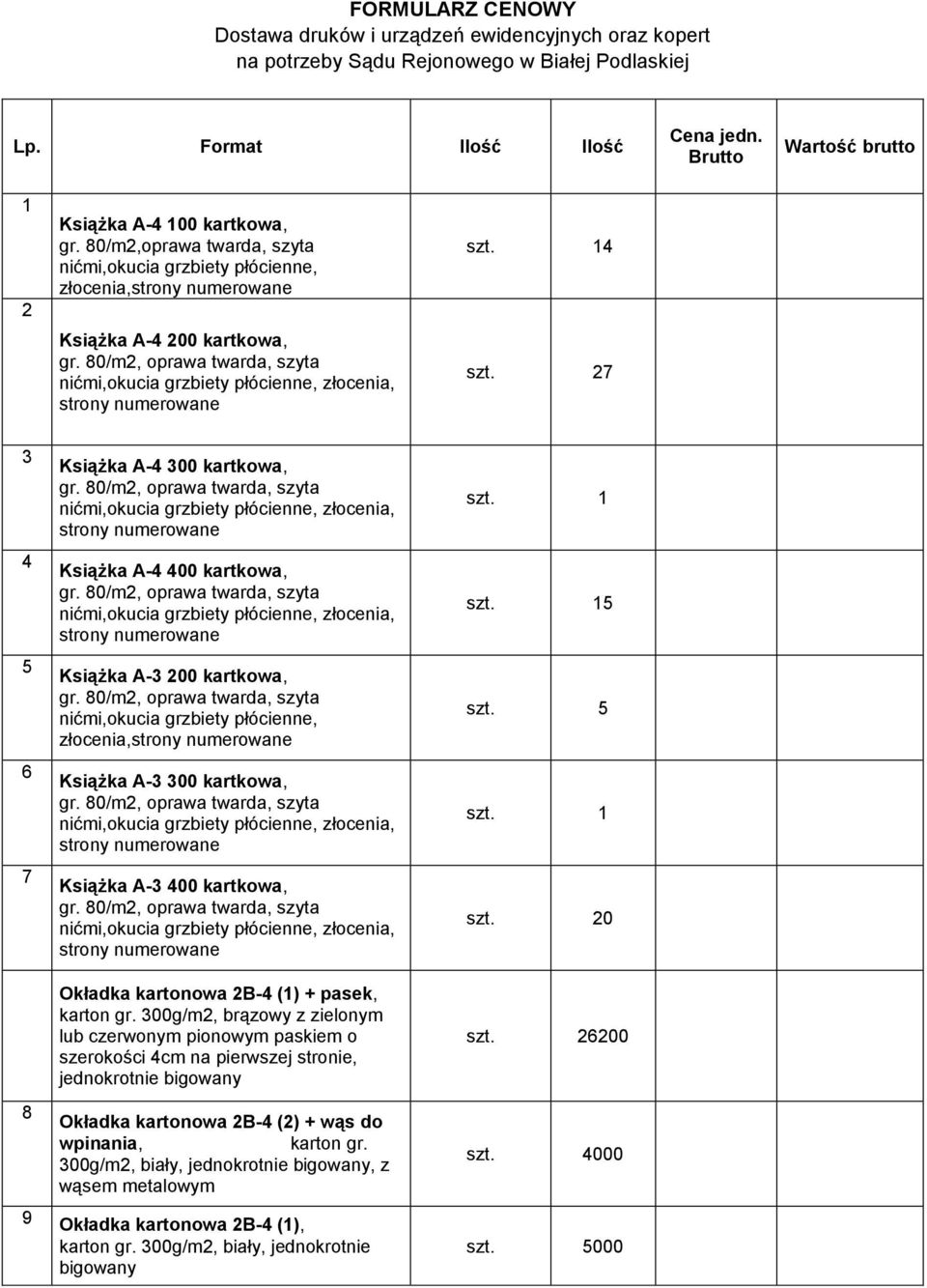 27 3 4 5 6 7 8 Książka A-4 300 kartkowa, Książka A-4 400 kartkowa, Książka A-3 200 kartkowa, nićmi,okucia grzbiety płócienne, złocenia, Książka A-3 300 kartkowa, Książka A-3 400 kartkowa, Okładka