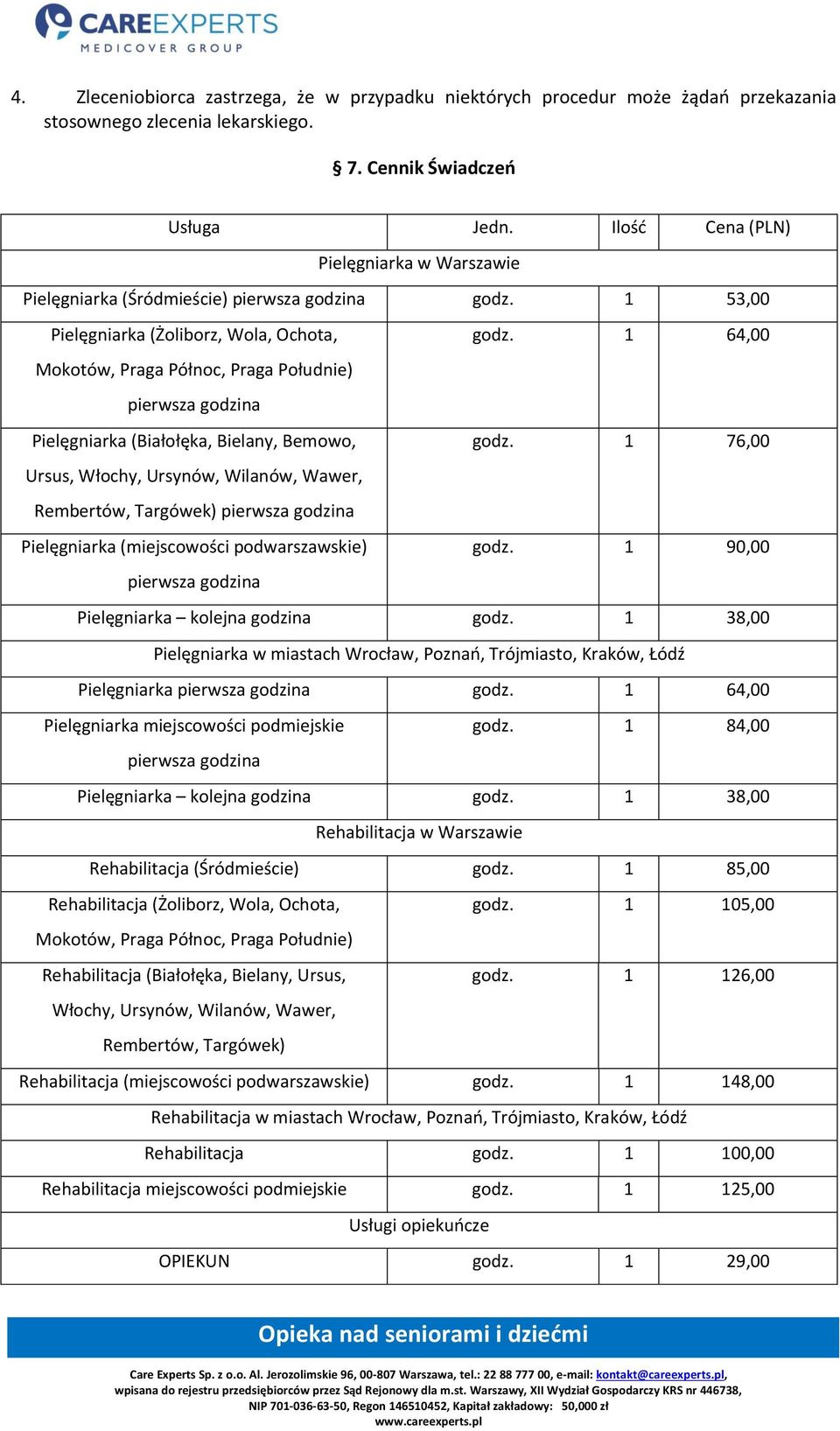 1 64,00 Mokotów, Praga Północ, Praga Południe) Pielęgniarka (Białołęka, Bielany, Bemowo, godz.