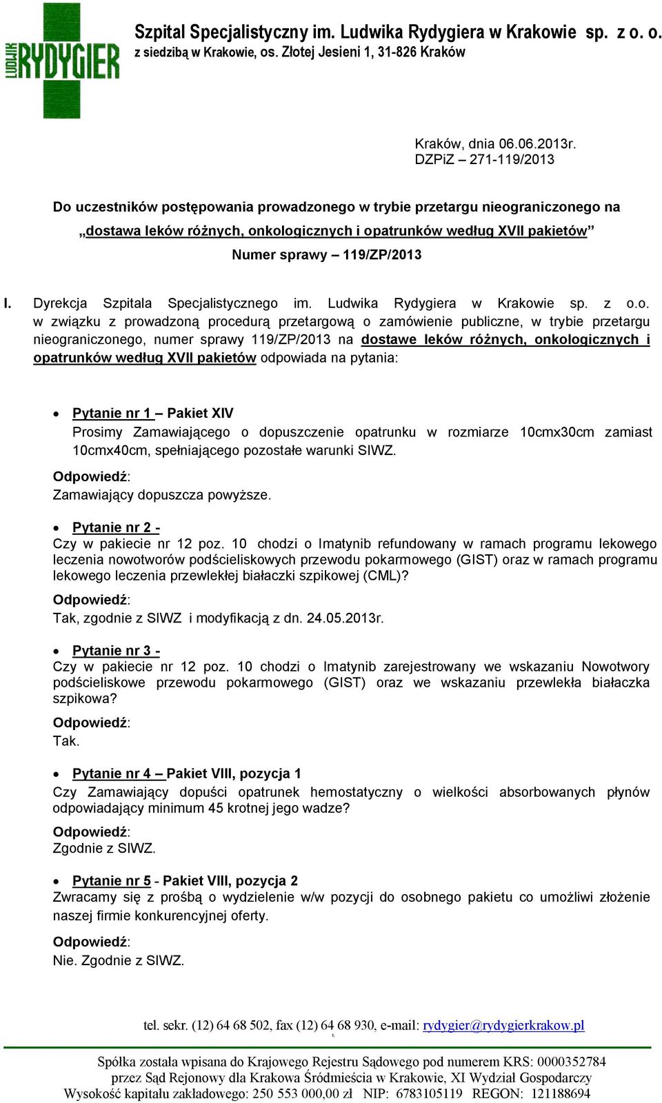 Dyrekcja Szpitala Specjalistycznego 