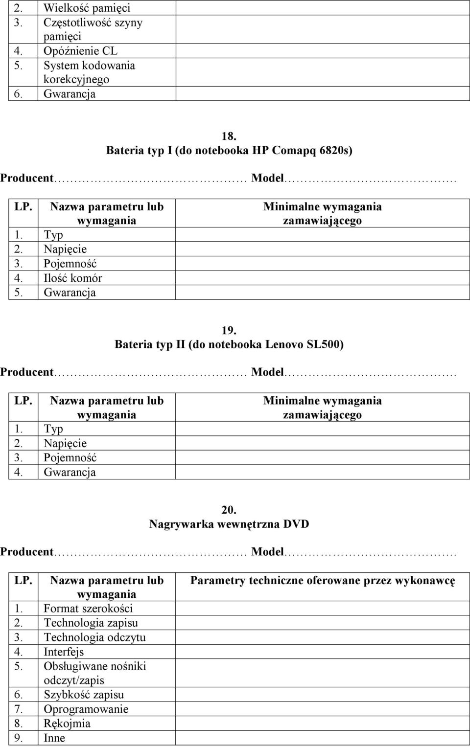 Bateria typ II (do notebooka Lenovo SL500) 1. Typ 2. Napięcie 3. Pojemność 4. Gwarancja Minimalne zamawiającego 20.