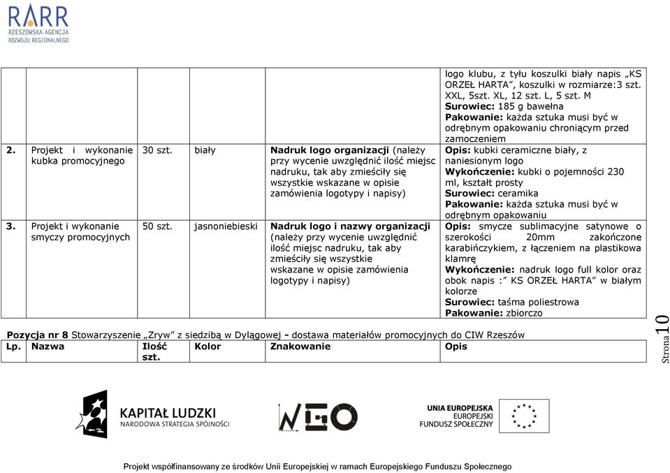 jasnoniebieski Nadruk logo i nazwy organizacji (należy przy wycenie uwzględnić ilość miejsc nadruku, tak aby zamówienia logo klubu, z tyłu koszulki biały napis KS ORZEŁ HARTA, koszulki w rozmiarze:3