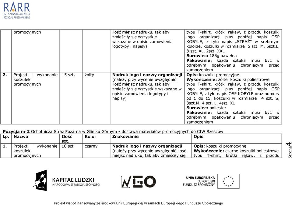 OSP KOBYLE, z tyłu napis STRAŻ w srebrnym kolorze, koszulki w rozmiarze 5 szt. M, 5szt.L, 8 szt. XL, 2szt.
