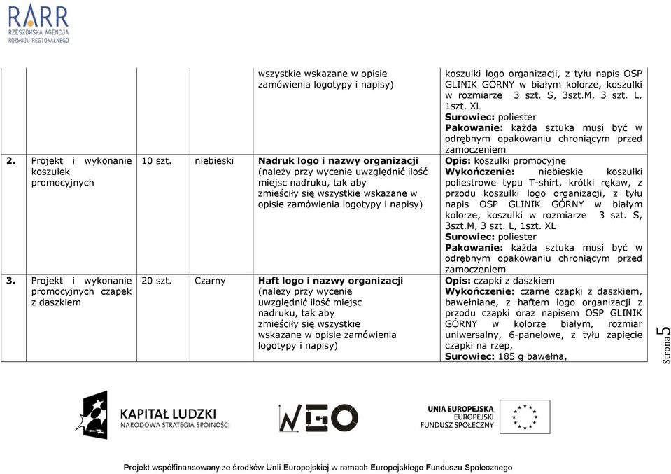 Czarny Haft logo i nazwy organizacji (należy przy wycenie nadruku, tak aby zamówienia koszulki logo organizacji, z tyłu napis OSP GLINIK GÓRNY w białym kolorze, koszulki w rozmiarze 3 szt. S, 3szt.