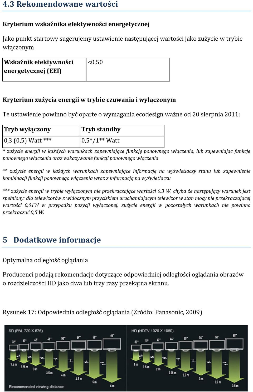 50 Kryterium zużycia energii w trybie czuwania i wyłączonym Te ustawienie powinno być oparte o wymagania ecodesign ważne od 20 sierpnia 2011: Tryb wyłączony Tryb standby 0,3 (0,5) Watt *** 0,5*/1**