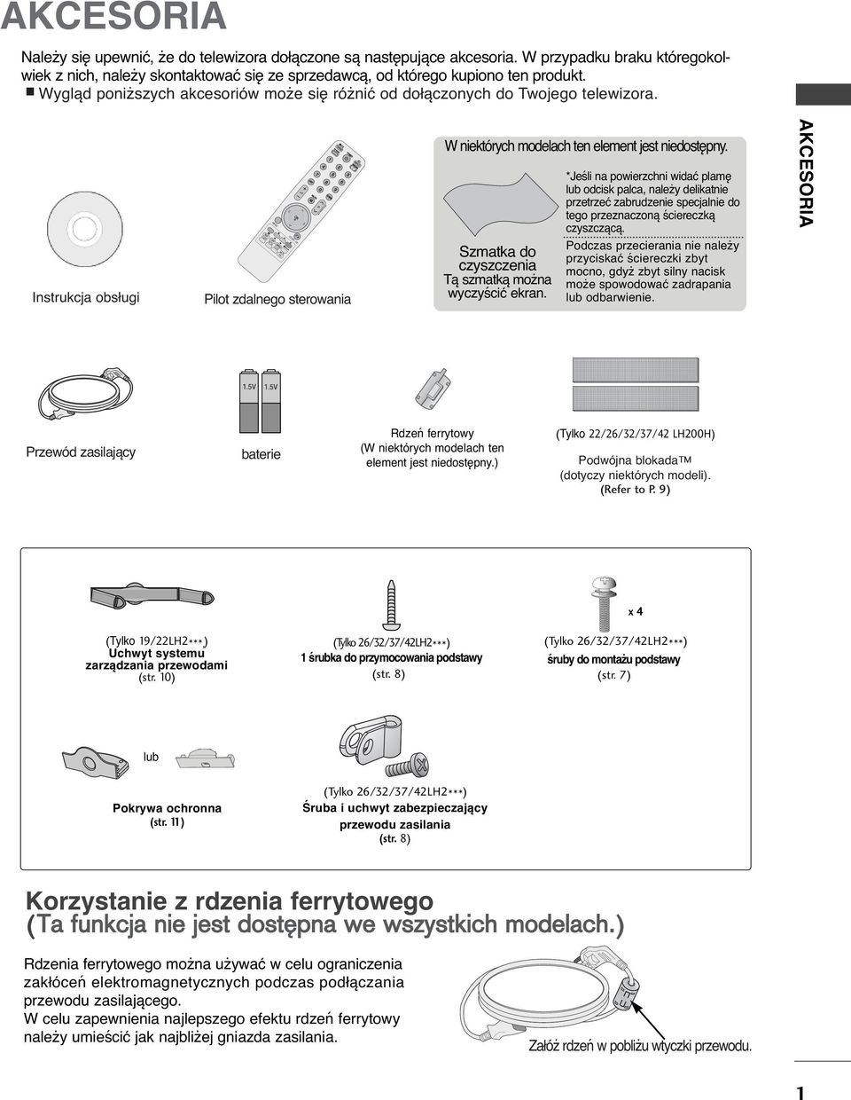 VIW AV V MOD MOD NRGY Pilot zdalnego sterowania MUT Q.VIW POWR POWR NRGY SAVING SA W niektórych modelach ten element jest niedostępny. Szmatka do czyszczenia Tą szmatką można wyczyścić ekran.