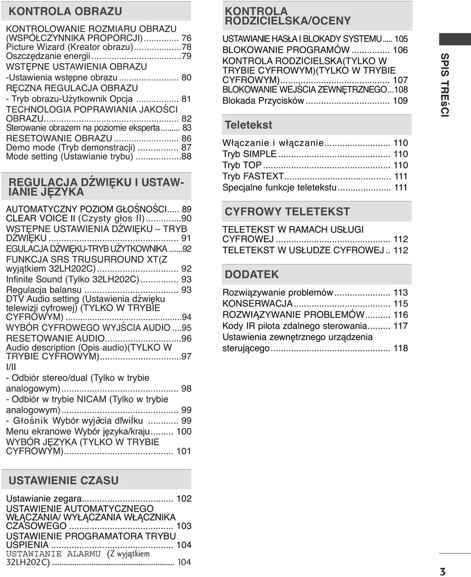 .. 86 Demo mode (Tryb demonstracji)... 87 Mode setting (Ustawianie trybu)...88 RGULACJA DŹWIĘKU I USTAW- IANI JĘZYKA AUTOMATYCZNY POZIOM GŁOŚNOŚCI... 89 CLAR VOIC II (Czysty głos II).