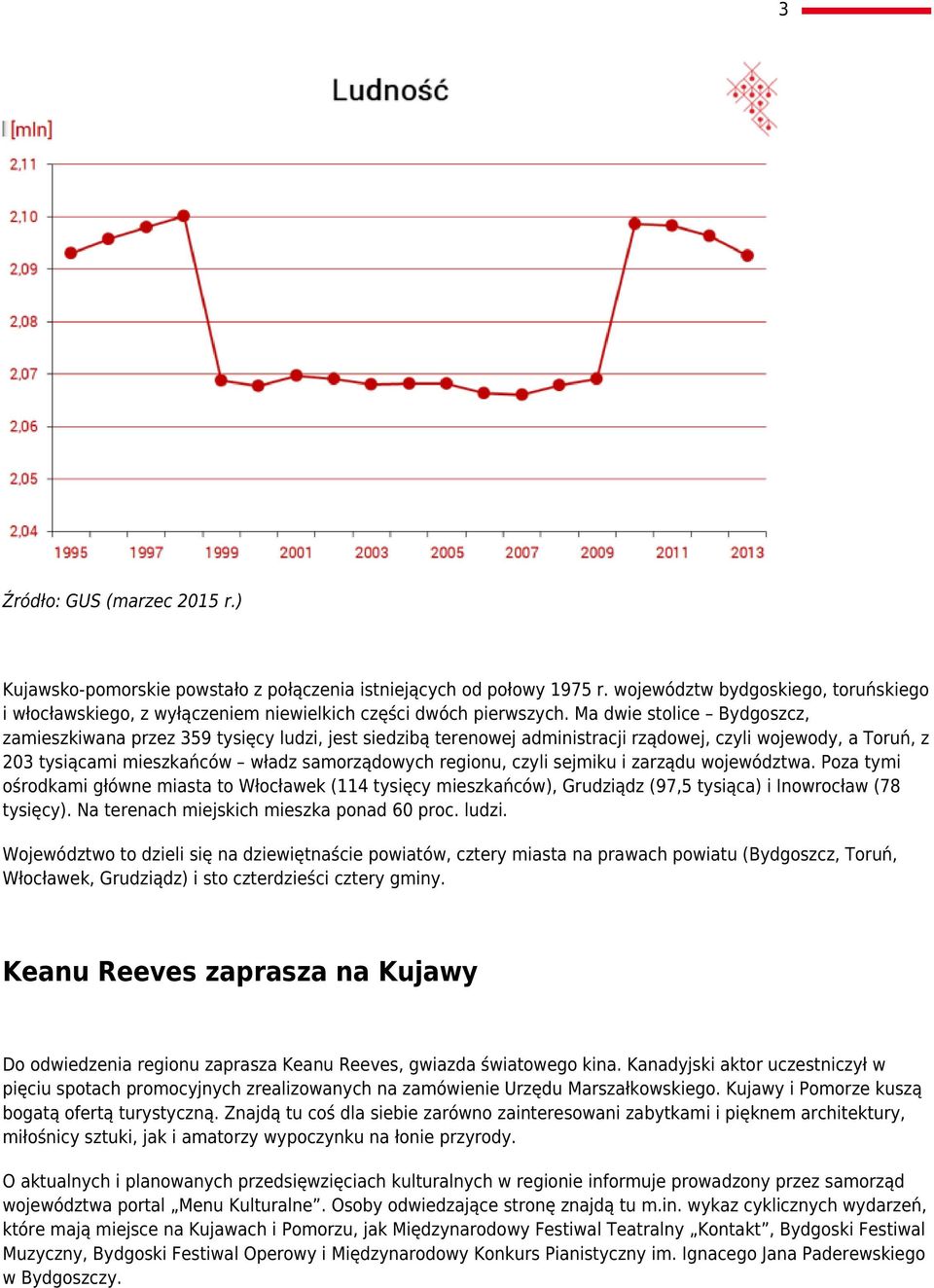 Ma dwie stolice Bydgoszcz, zamieszkiwana przez 359 tysięcy ludzi, jest siedzibą terenowej administracji rządowej, czyli wojewody, a Toruń, z 203 tysiącami mieszkańców władz samorządowych regionu,