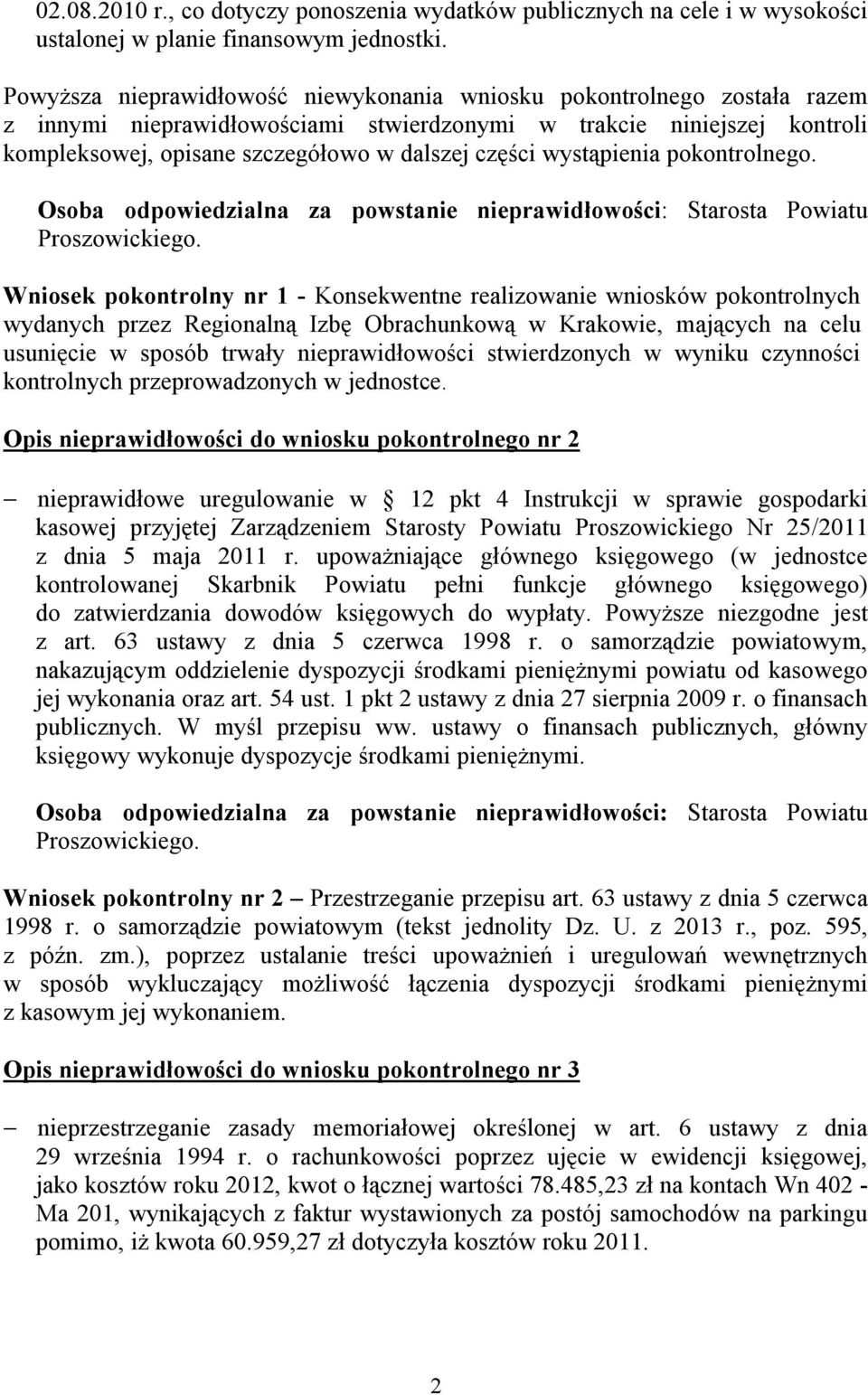 wystąpienia pokontrolnego.