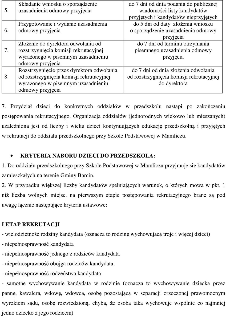 wyrażonego w pisemnym uzasadnieniu odmowy przyjęcia Rozstrzygnięcie przez dyrektora odwołania od rozstrzygnięcia komisji rekrutacyjnej wyrażonego w pisemnym uzasadnieniu odmowy przyjęcia do 7 dni od