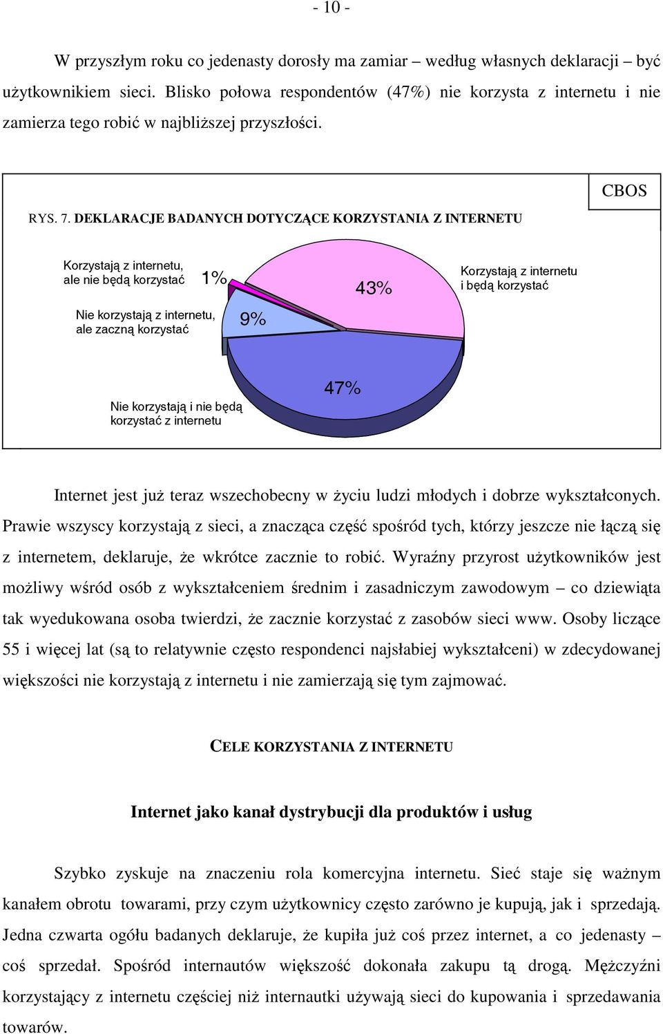 DEKLARACJE BADANYCH DOTYCZĄCE KORZYSTANIA Z INTERNETU CBOS Korzystają z internetu, ale nie będą korzystać 1% 43% Korzystają z internetu i będą korzystać Nie korzystają z internetu, ale zaczną