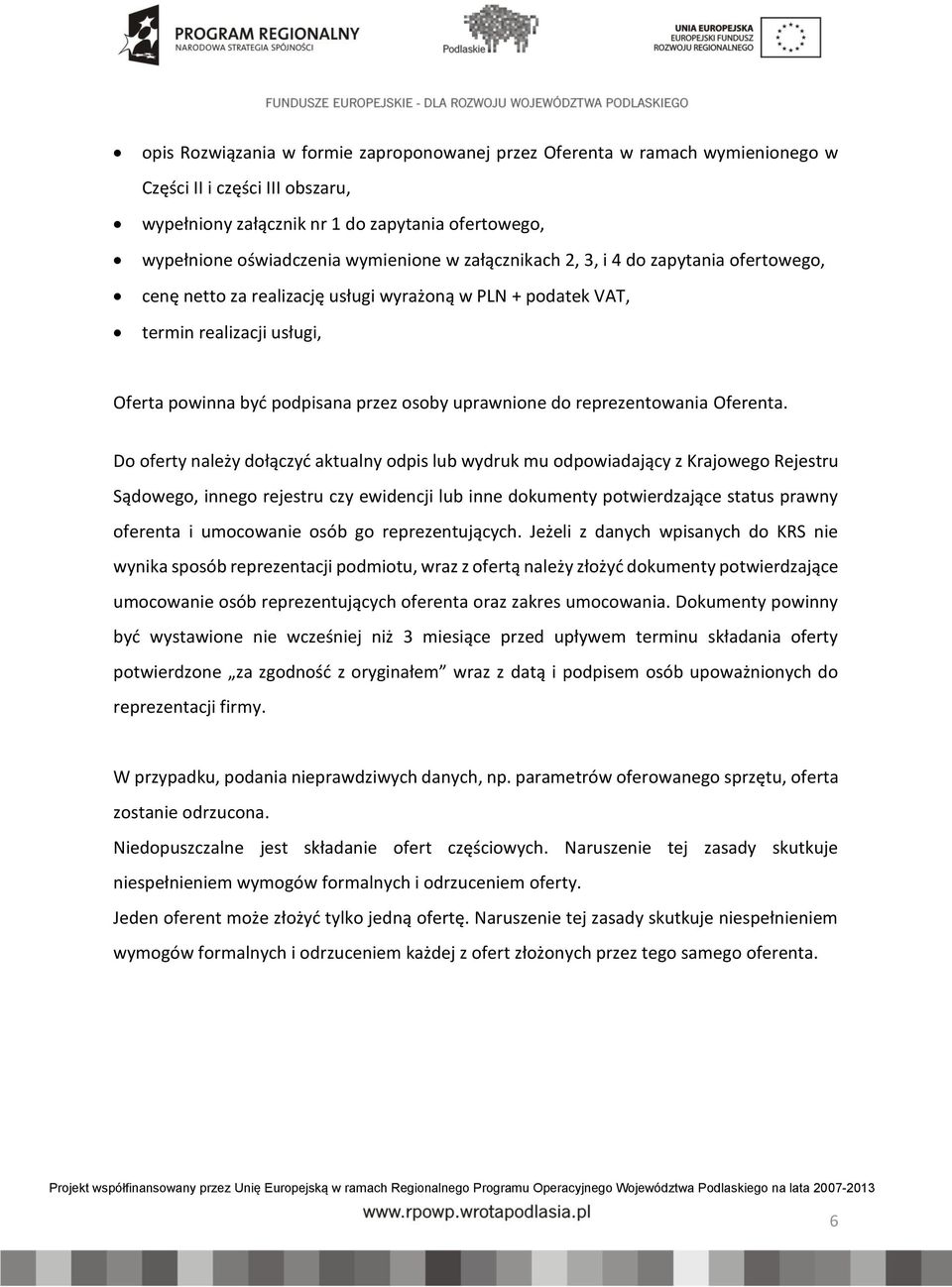 reprezentowania Oferenta.