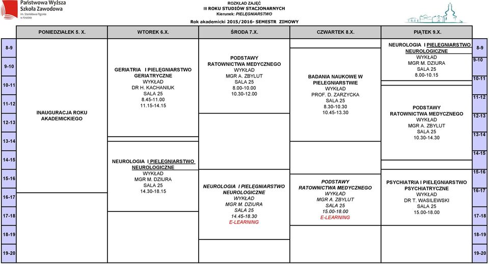 30 5 RATOWNICTWA 5 10.30-14.30 5 14.30-18.15 5 14.45-18.