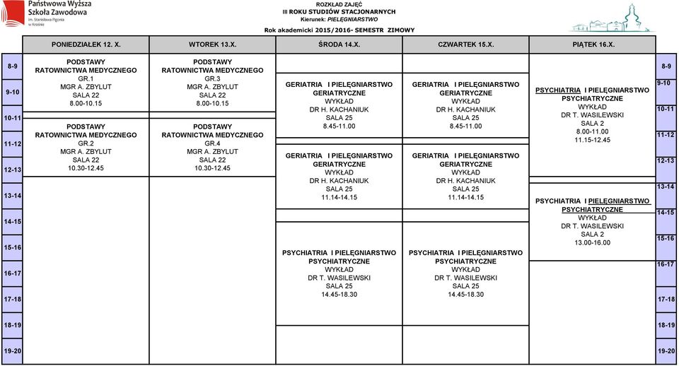 3 2 RATOWNICTWA GR.4 2 5 5 11.14-14.15 5 14.45-18.30 5 5 11.