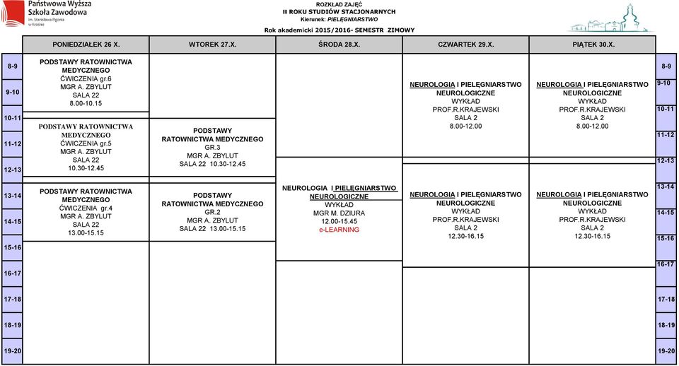 00-12.00 8.00-12.00 ĆWICZENIA gr.4 2 RATOWNICTWA GR.