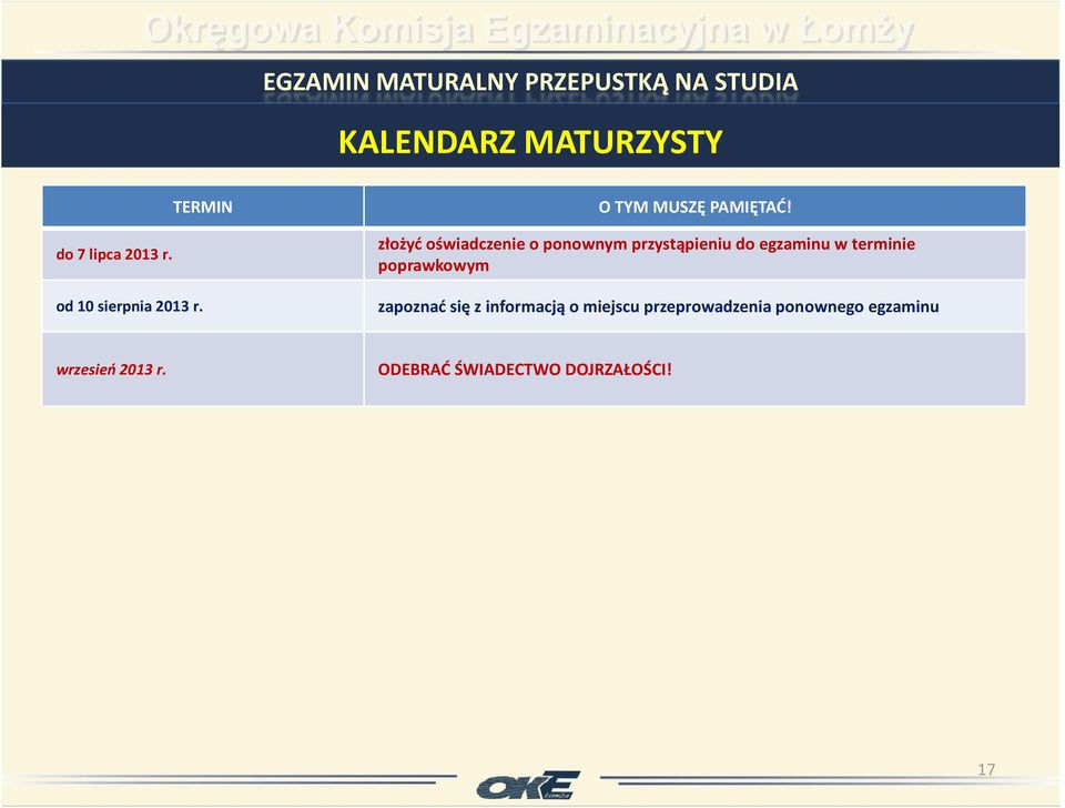 złożyć oświadczenie oponownym przystąpieniu do egzaminu w terminie