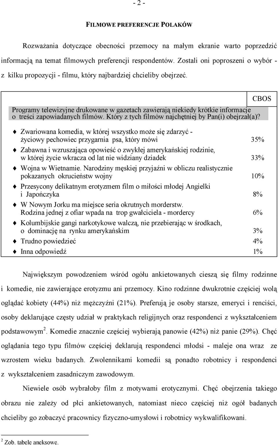 Programy telewizyjne drukowane w gazetach zawierają niekiedy krótkie informacje o treści zapowiadanych filmów. Który z tych filmów najchętniej by Pan(i) obejrzał(a)?