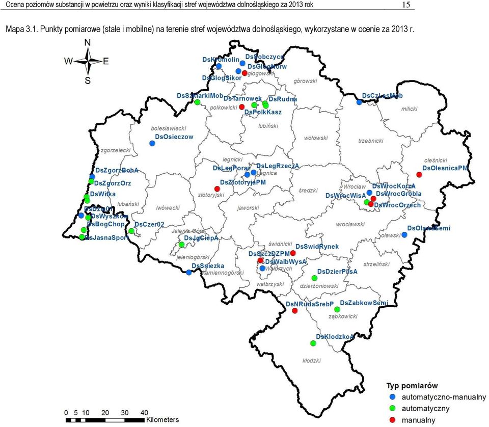 15 Mapa 3.1. Punkty pomiarowe (stałe i mobilne) na terenie