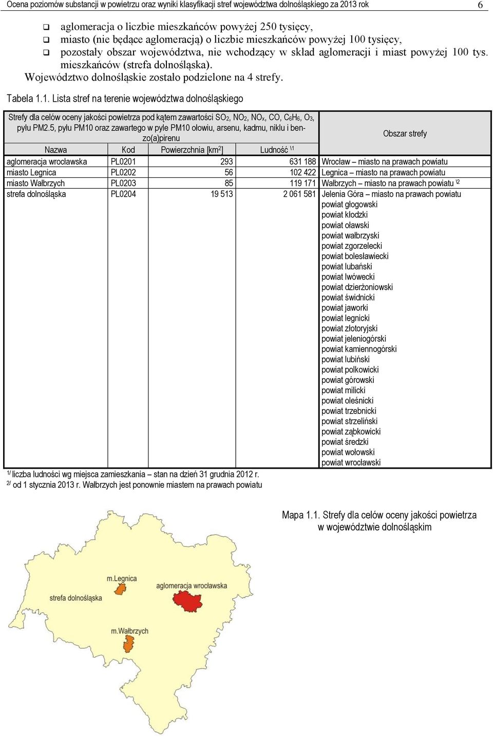 Województwo dolnośląskie zostało podzielone na 4 strefy. Tabela 1.