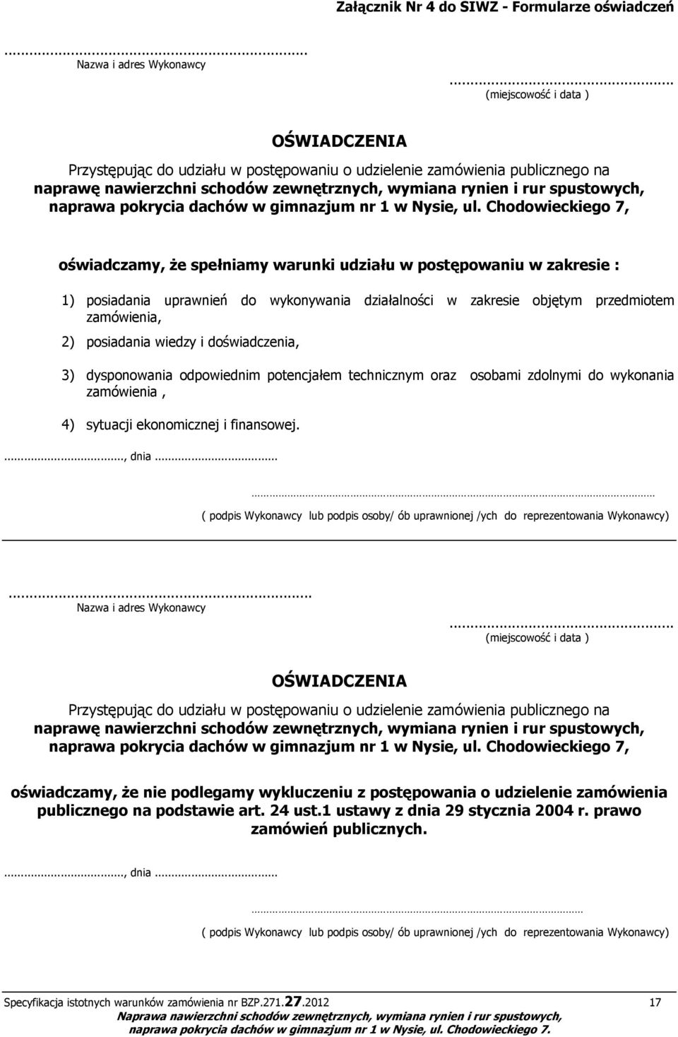 pokrycia dachów w gimnazjum nr 1 w Nysie, ul.