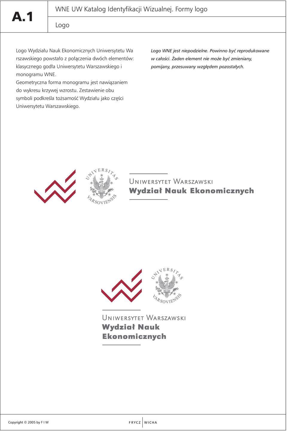 Uniwersytetu Warszawskiego i monogramu WNE. Geometryczna forma monogramu jest nawiàzaniem do wykresu krzywej wzrostu.