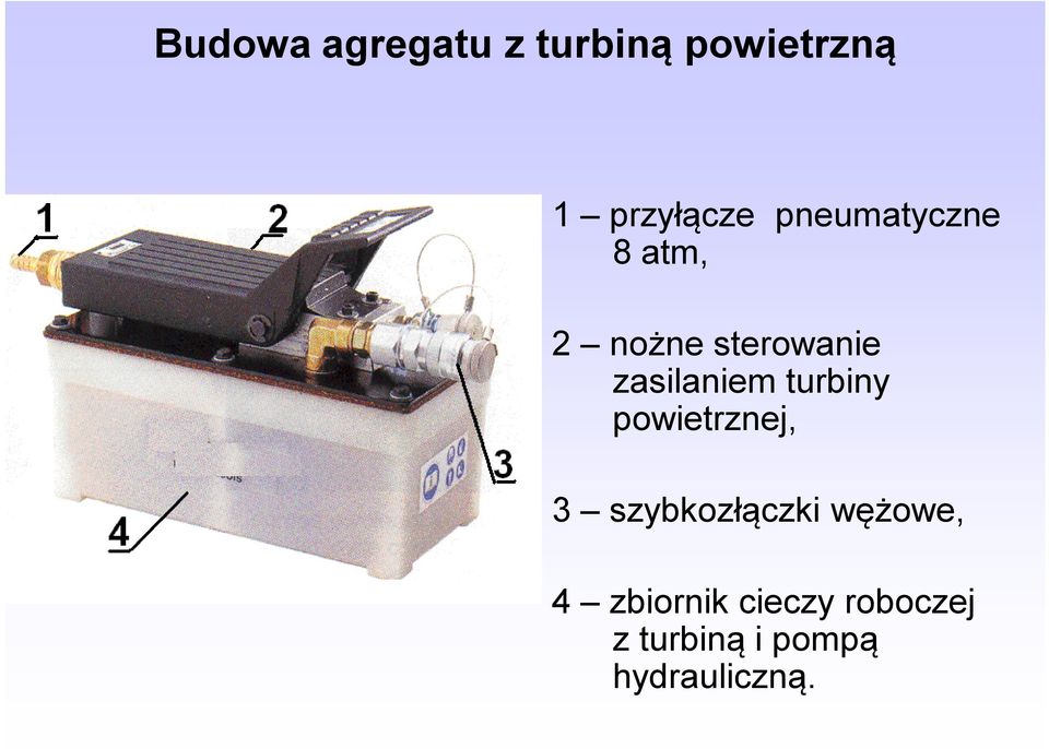 turbiny powietrznej, 3 szybkozłączki wężowe, 4