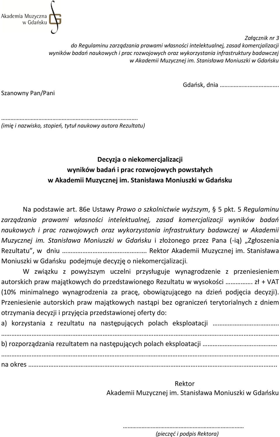 86e Ustawy Prawo o szkolnictwie wyższym, 5 pkt.