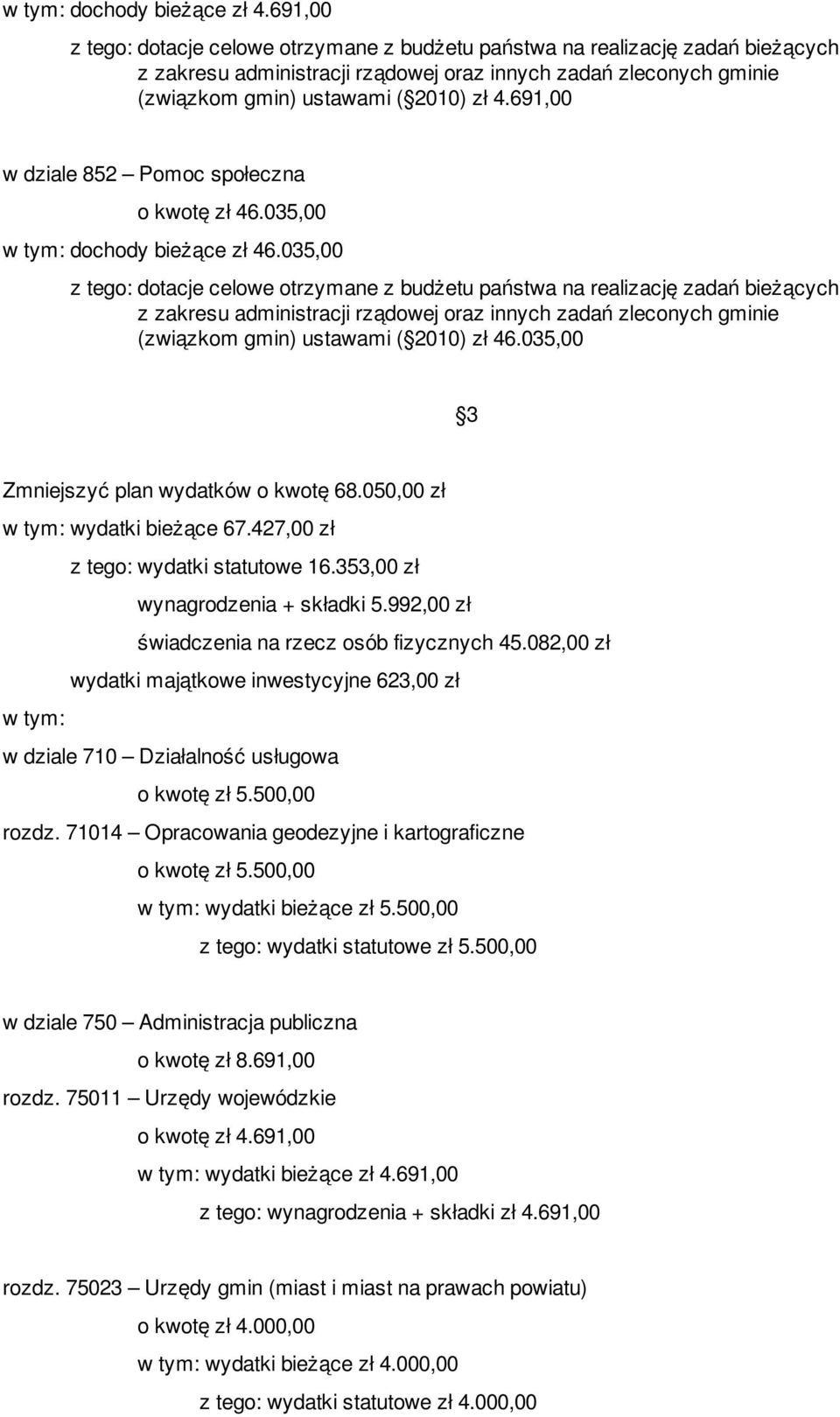 082,00 zł wydatki majątkowe inwestycyjne 623,00 zł w dziale 710 Działalność usługowa rozdz. 71014 Opracowania geodezyjne i kartograficzne wydatki bieżące zł 5.500,00 z tego: wydatki statutowe zł 5.