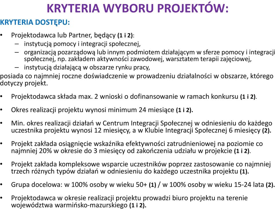 zakładem aktywności zawodowej, warsztatem terapii zajęciowej, instytucją działającą w obszarze rynku pracy, posiada co najmniej roczne doświadczenie w prowadzeniu działalności w obszarze, którego