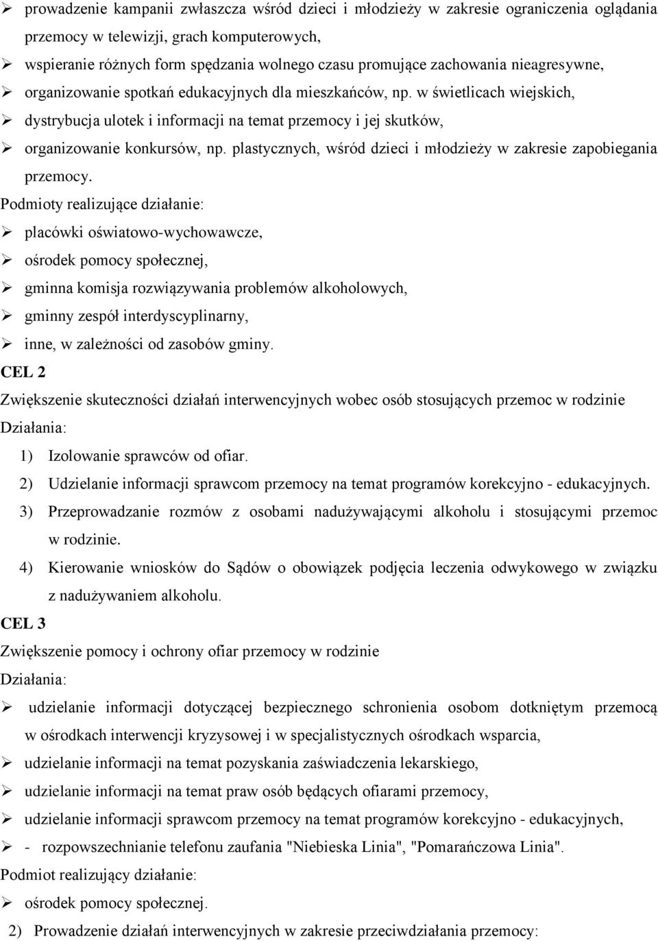 plastycznych, wśród dzieci i młodzieży w zakresie zapobiegania przemocy.