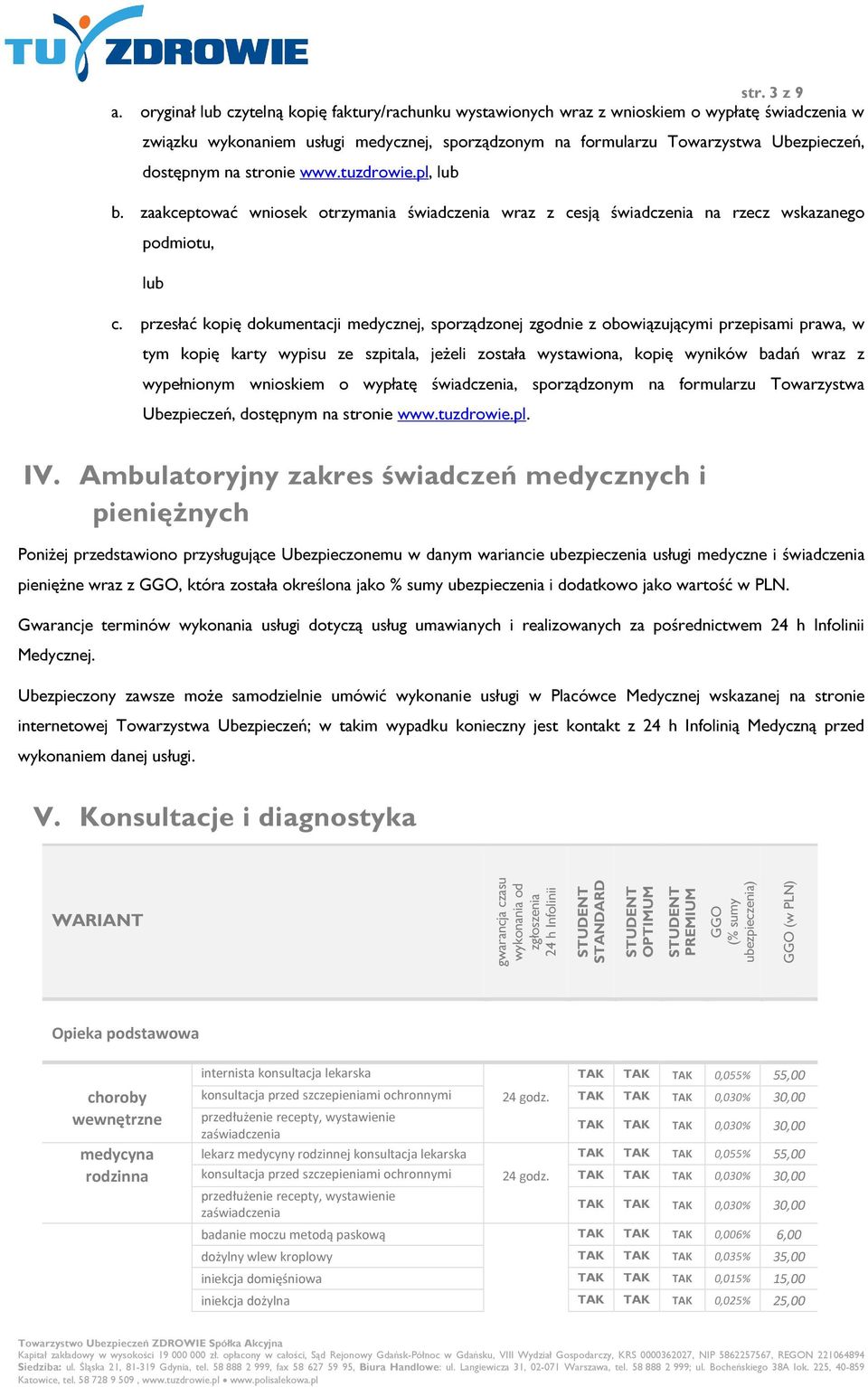 na stronie www.tuzdrowie.pl, lub b. zaakceptować wniosek otrzymania świadczenia wraz z cesją świadczenia na rzecz wskazanego podmiotu, lub c.