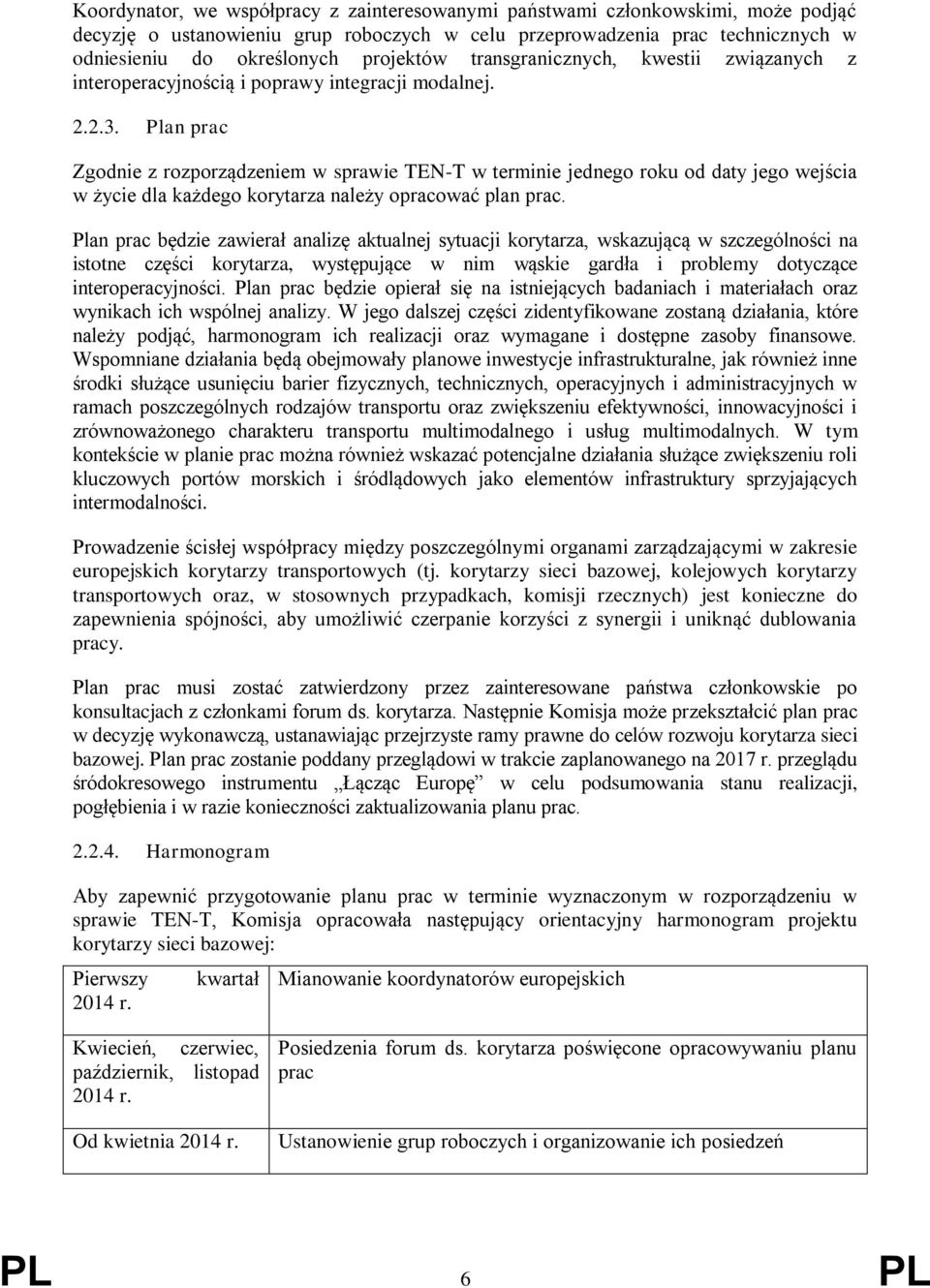 Plan prac Zgodnie z rozporządzeniem w sprawie TEN-T w terminie jednego roku od daty jego wejścia w życie dla każdego korytarza należy opracować plan prac.