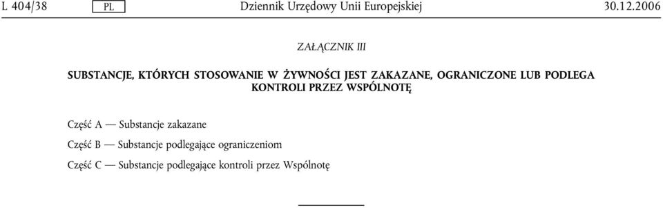 Część A Substancje zakazane Część B Substancje podlegające