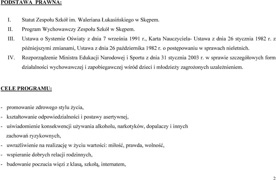 Rozporządzenie Ministra Edukacji Narodowej i Sportu z dnia 31 stycznia 2003 r.