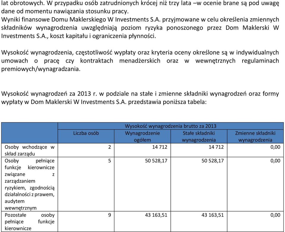 Wysokość wynagrodzenia, częstotliwość wypłaty oraz kryteria oceny określone są w indywidualnych umowach o pracę czy kontraktach menadżerskich oraz w wewnętrznych regulaminach premiowych/wynagradzania.