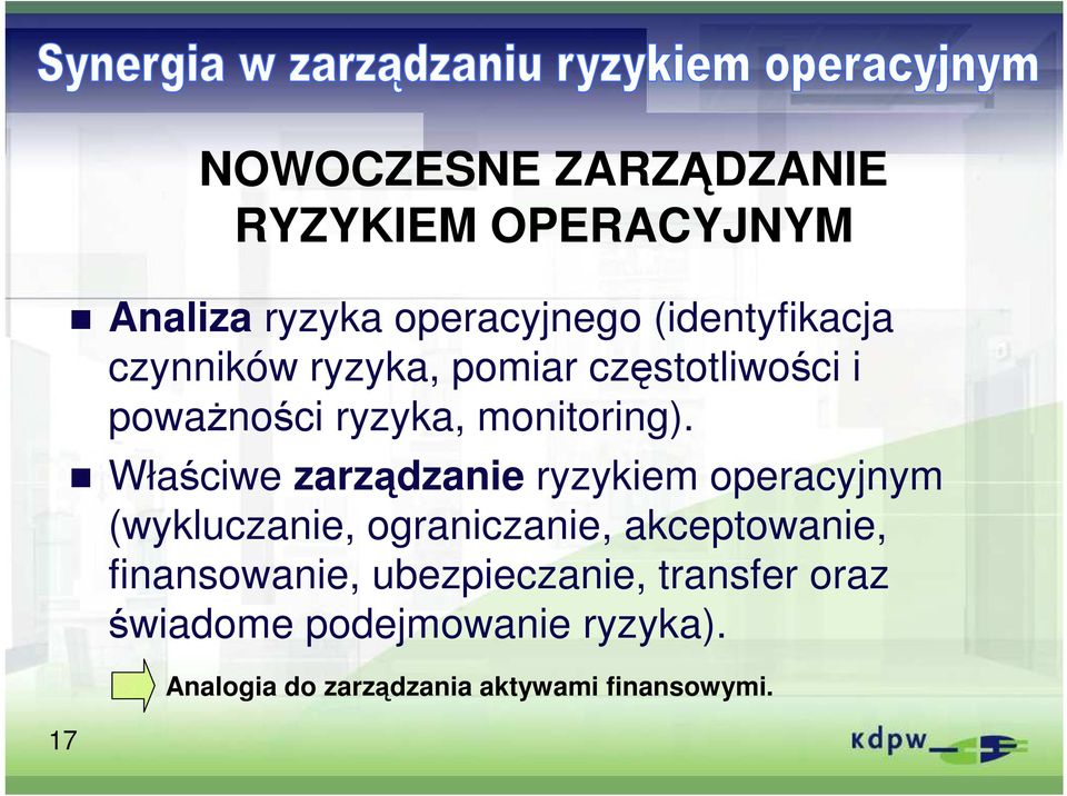 Właściwe zarządzanie ryzykiem operacyjnym (wykluczanie, ograniczanie, akceptowanie,