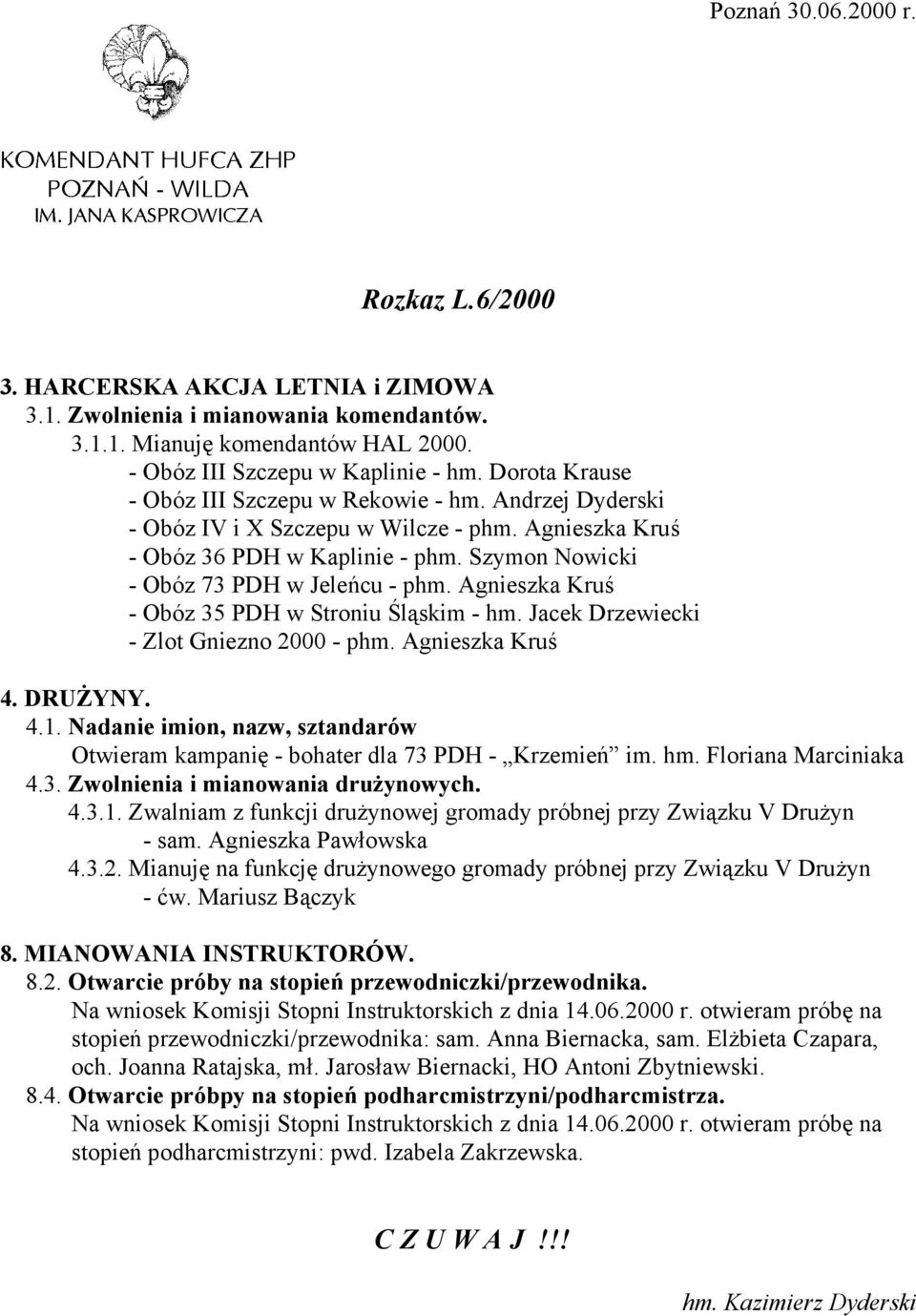 Agnieszka Kruś - Obóz 35 PDH w Stroniu Śląskim - hm. Jacek Drzewiecki - Zlot Gniezno 2000 - phm. Agnieszka Kruś 4.1.