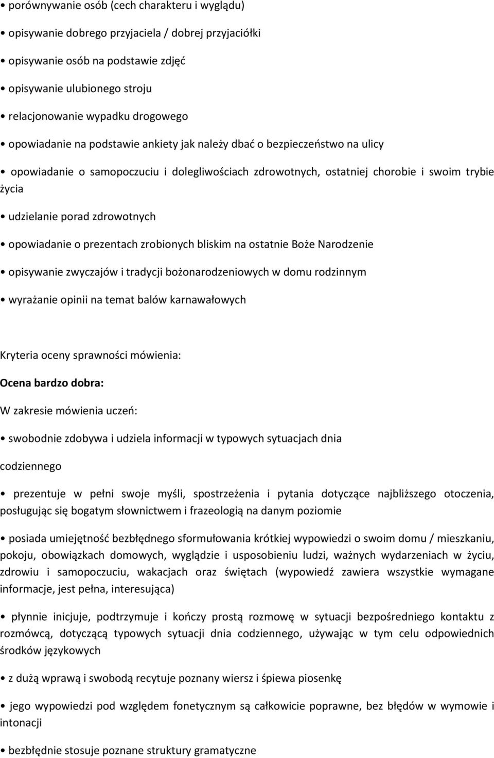 zdrowotnych opowiadanie o prezentach zrobionych bliskim na ostatnie Boże Narodzenie opisywanie zwyczajów i tradycji bożonarodzeniowych w domu rodzinnym wyrażanie opinii na temat balów karnawałowych