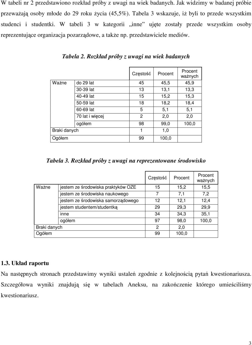 przedstawiciele mediów. Tabela 2.