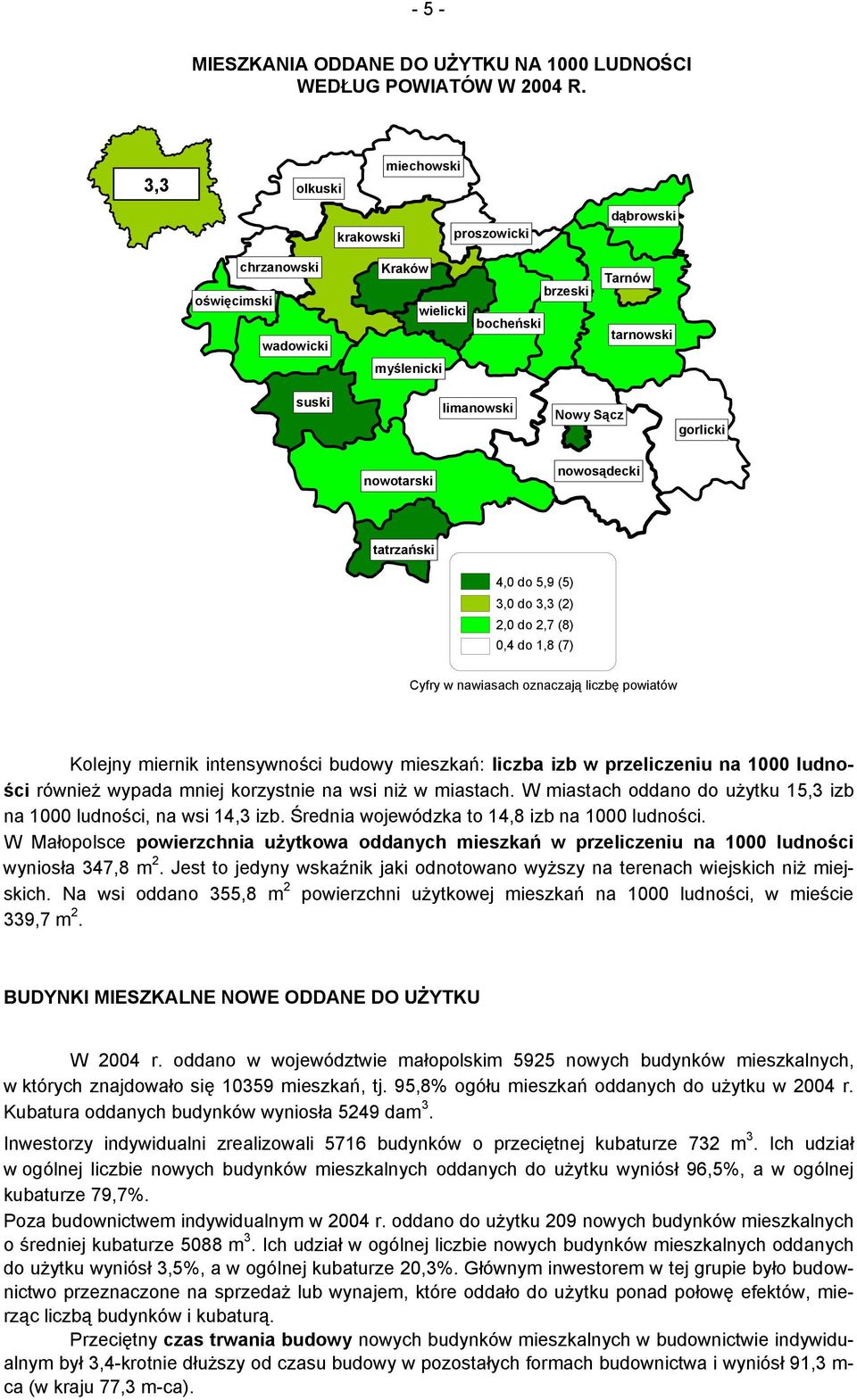 nowosądecki tatrzański 4,0 do 5,9 (5) 3,0 do 3,3 (2) 2,0 do 2,7 (8) 0,4 do 1,8 (7) Cyfry w nawiasach oznaczają liczbę powiatów Kolejny miernik intensywności budowy mieszkań: liczba izb w przeliczeniu