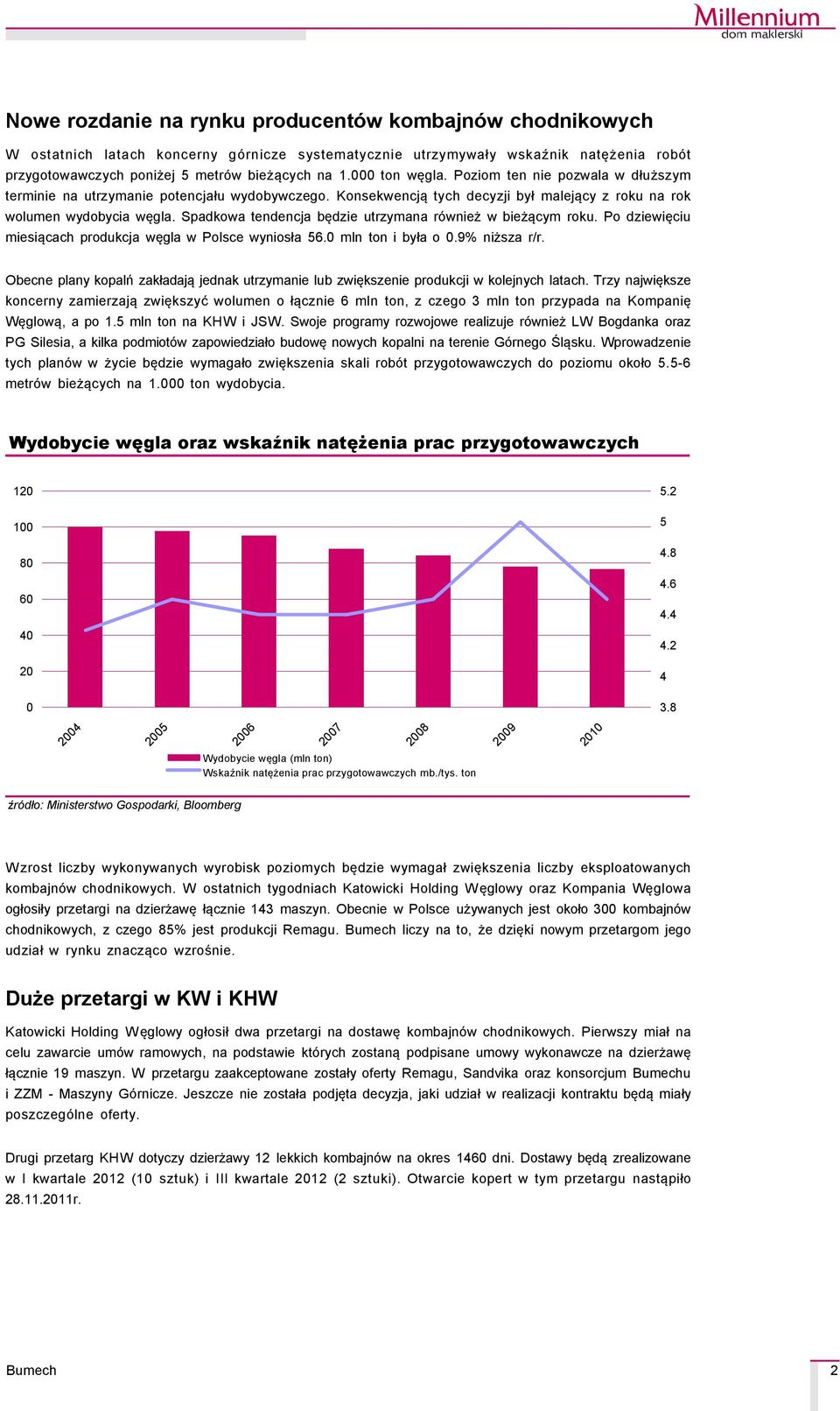 Spadkowa tendencja będzie utrzymana råwnież w bieżącym roku. Po dziewięciu miesiącach produkcja węgla w Polsce wyniosła 56.0 mln ton i była o 0.9% niższa r/r.