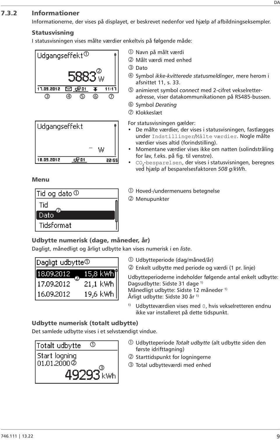 afsnittet 11, s. 33. animieret symbol connect med 2-cifret vekselretteradresse, viser datakommunikationen på RS485-bussen.