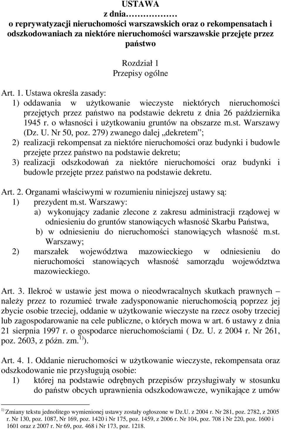 o własności i uŝytkowaniu gruntów na obszarze m.st. Warszawy (Dz. U. Nr 50, poz.