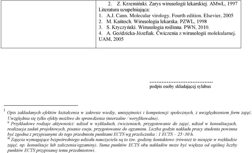 podpis osoby składającej sylabus i Opis zakładanych efektów kształcenia w zakresie wiedzy, umiejętności i kompetencji społecznych, z uwzględnieniem form zajęć.